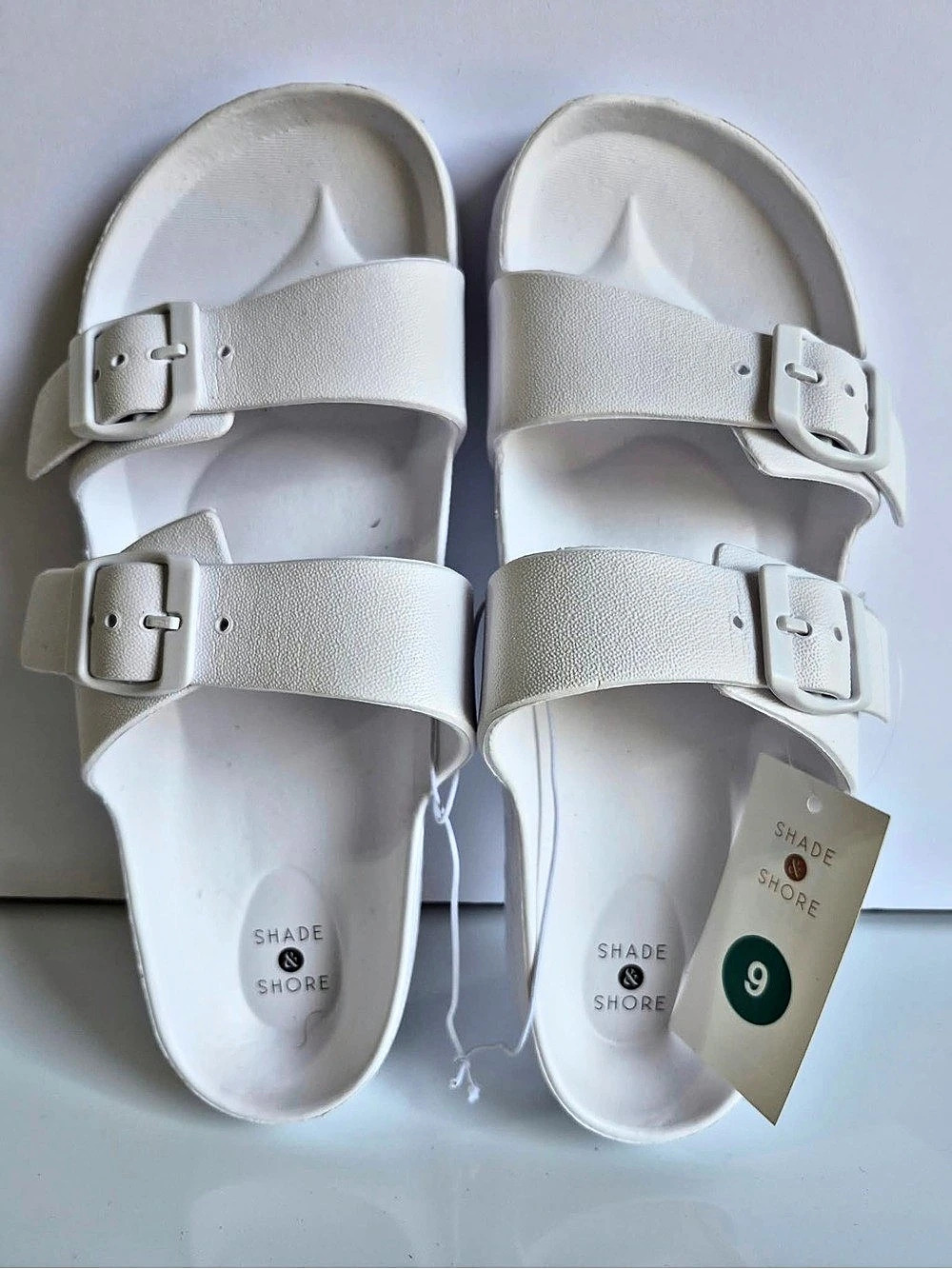 Shade & Shore Neida EVA Two Band Footbed Slide Sandals Slide Sandals White US 9